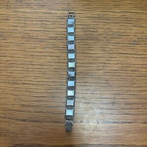 Vintage marcasite mother of pearl silver bracelet 7”